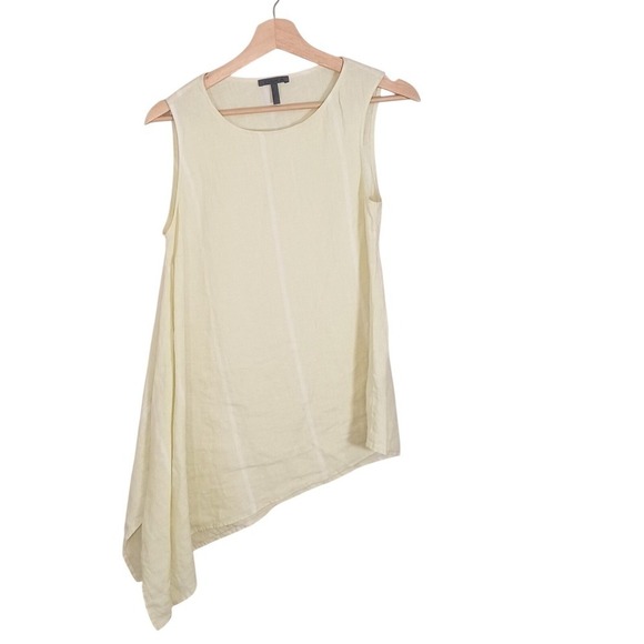 oska Tops - 100% Linen Lagenlook Asymmetrical Tunic Tank Oska Butter Yellow Women's Size 0